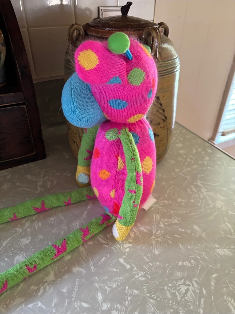 Plush Polka-Dot Monkey Toy - Pink & Green